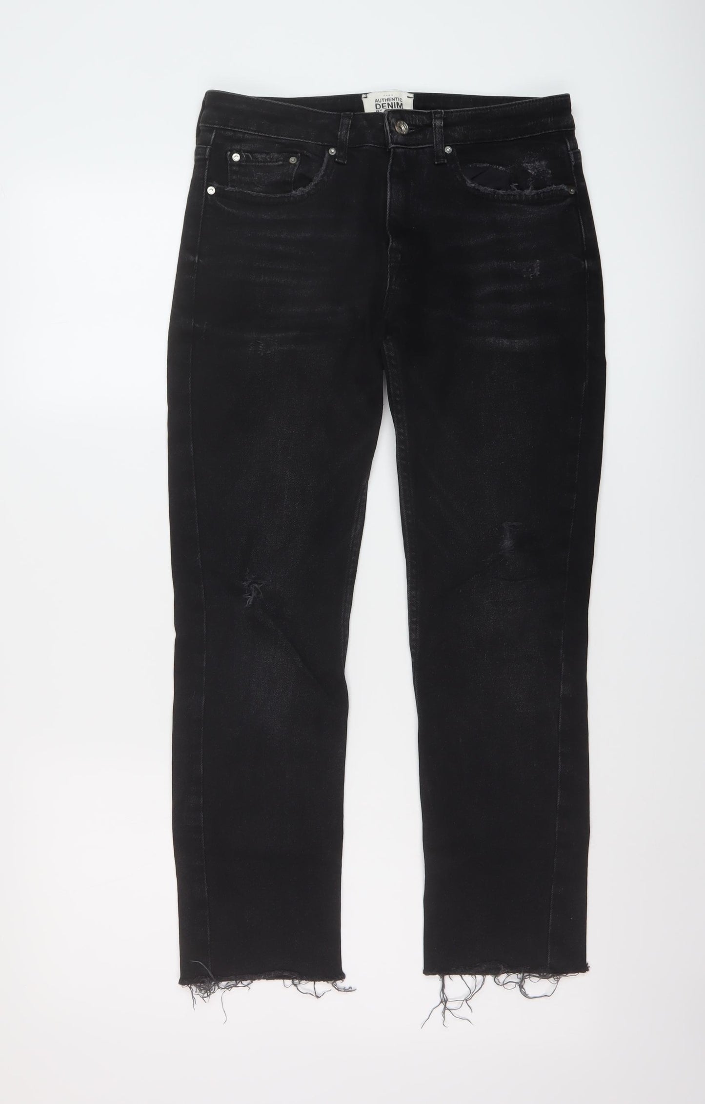 Zara Womens Black Cotton Straight Jeans Size 8 L26 in Regular Button