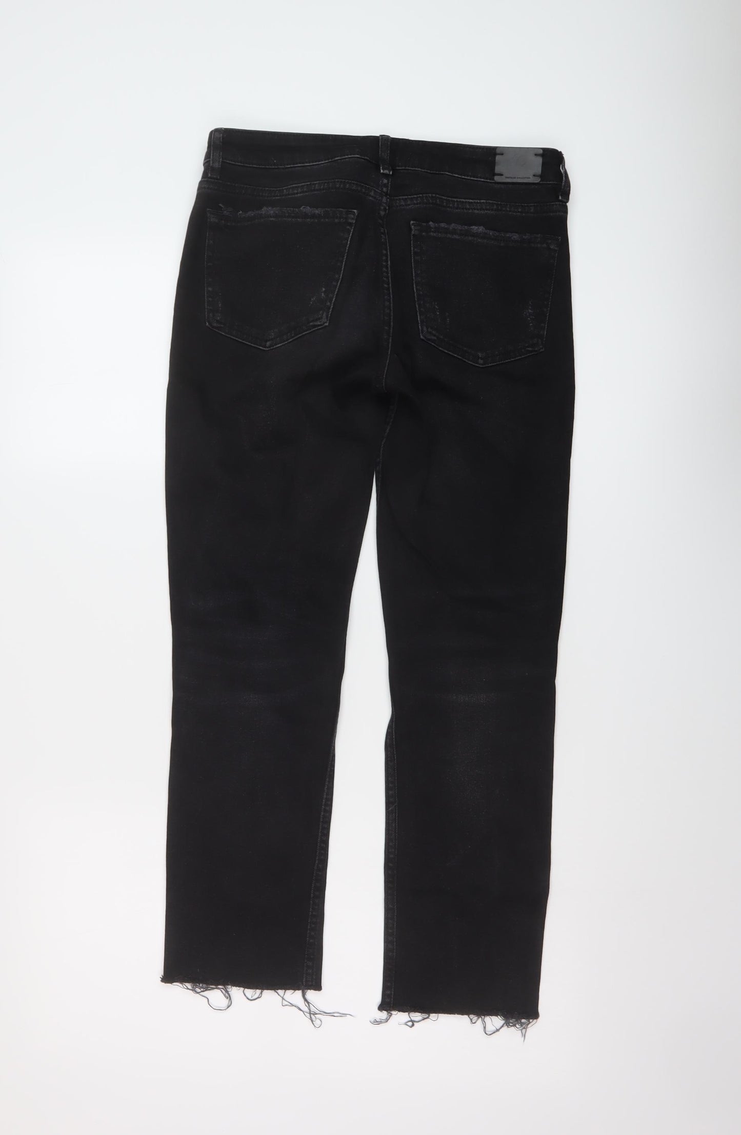 Zara Womens Black Cotton Straight Jeans Size 8 L26 in Regular Button