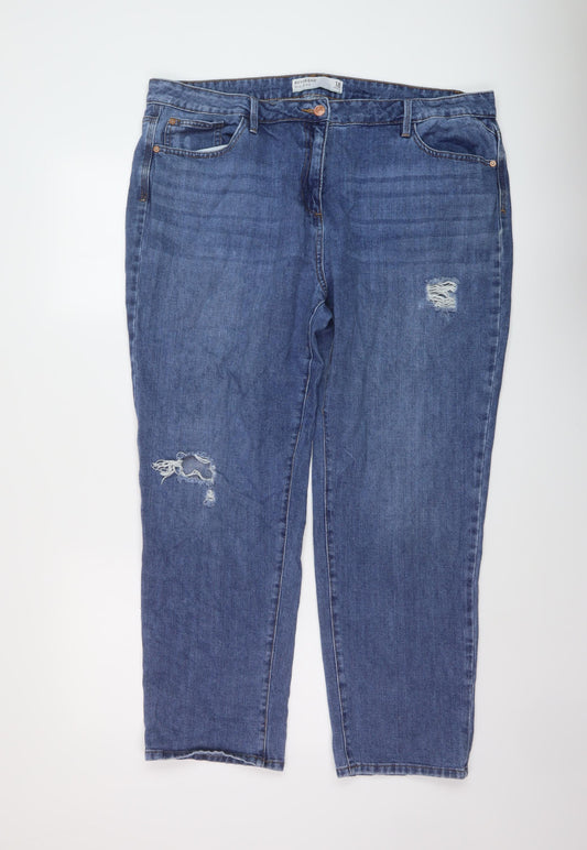 NEXT Womens Blue Cotton Boyfriend Jeans Size 16 L28 in Regular Button