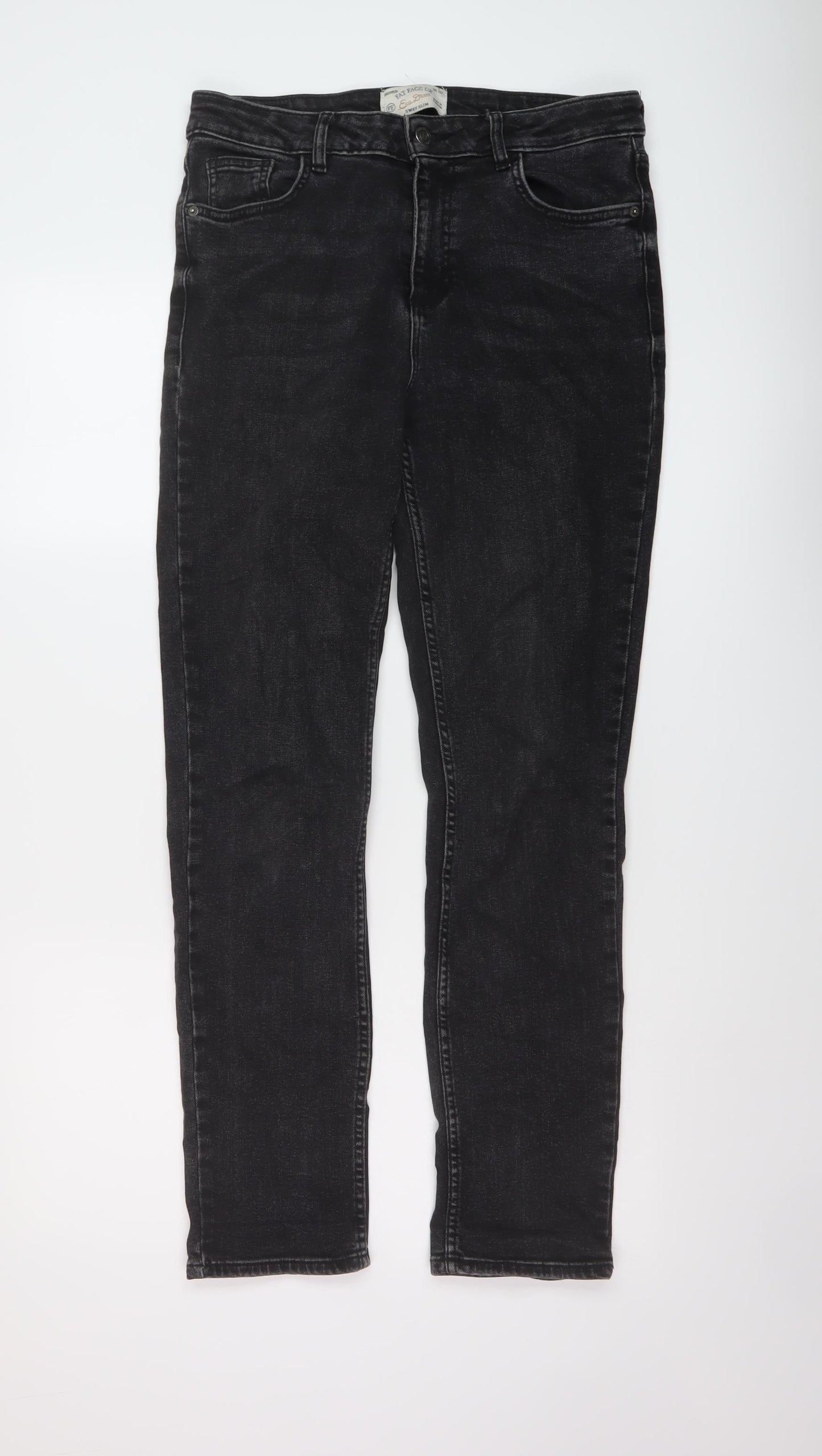 Fat Face Womens Grey Cotton Straight Jeans Size 12 L29 in Slim Button