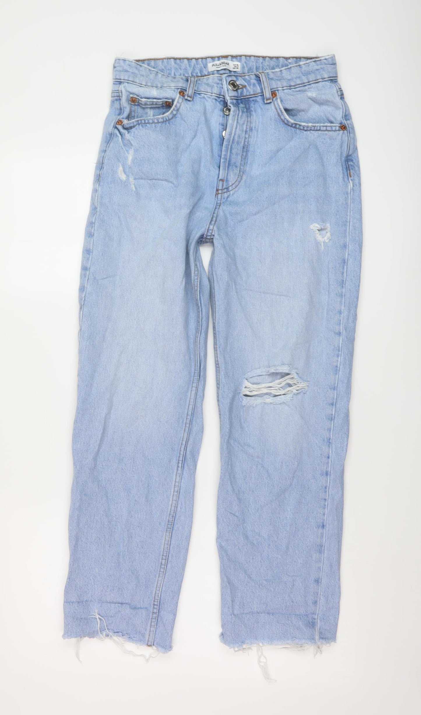 Pull&Bear Womens Blue Cotton Mom Jeans Size 10 L26 in Regular Button