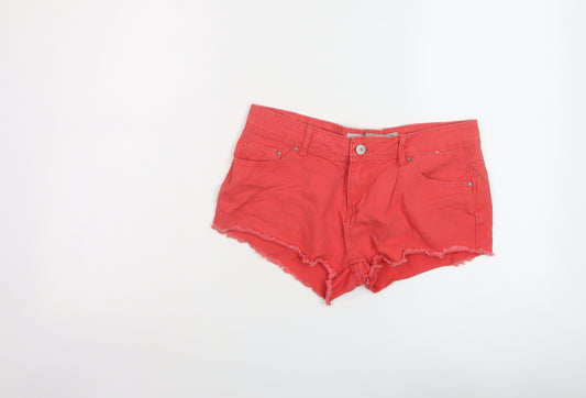 Denim & Co. Womens Red Cotton Cut-Off Shorts Size 8 L3 in Regular Button