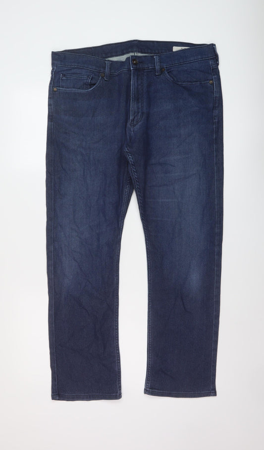 Marks and Spencer Mens Blue Cotton Straight Jeans Size 36 in L29 in Slim Button