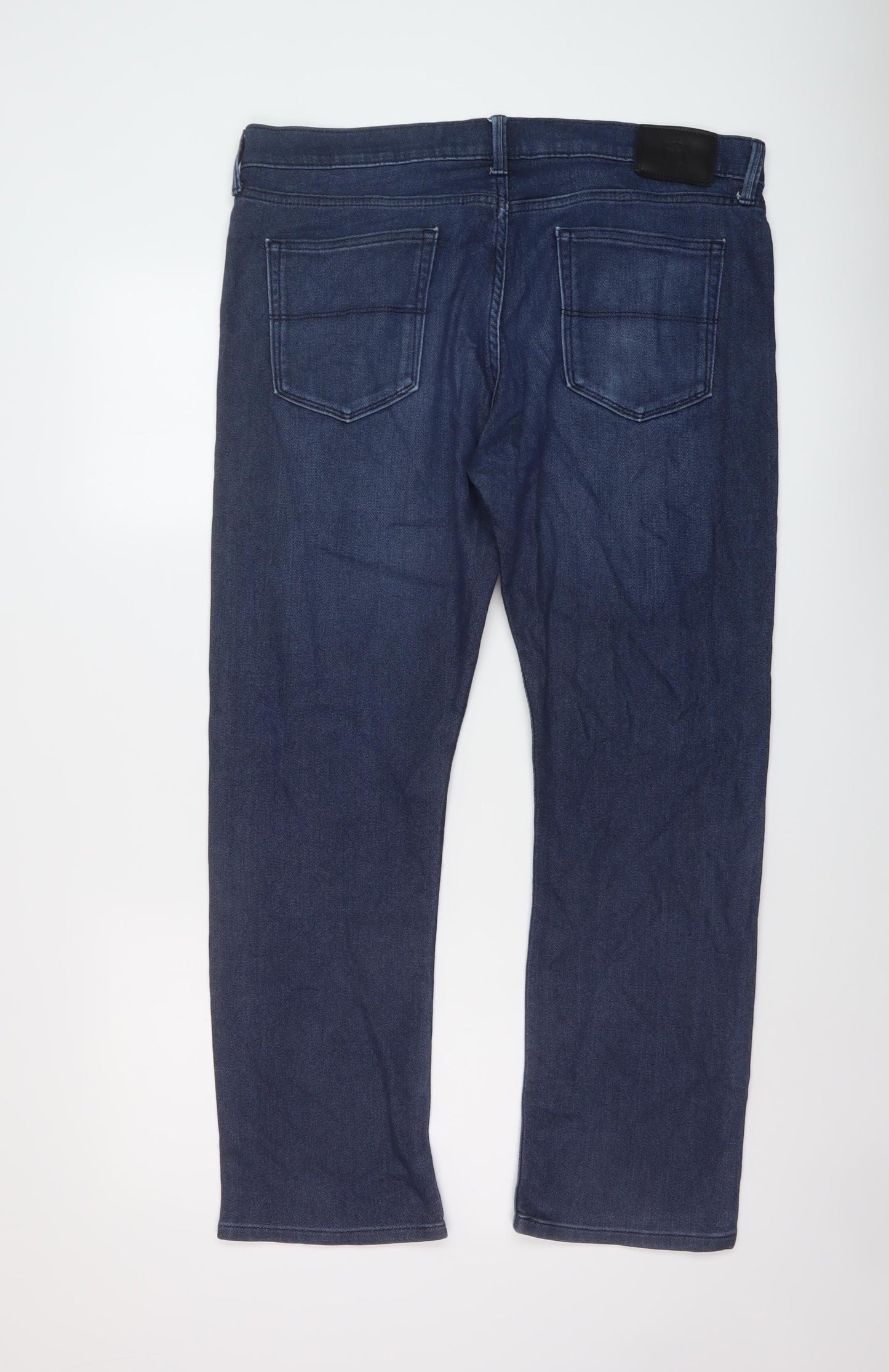 Marks and Spencer Mens Blue Cotton Straight Jeans Size 36 in L29 in Slim Button