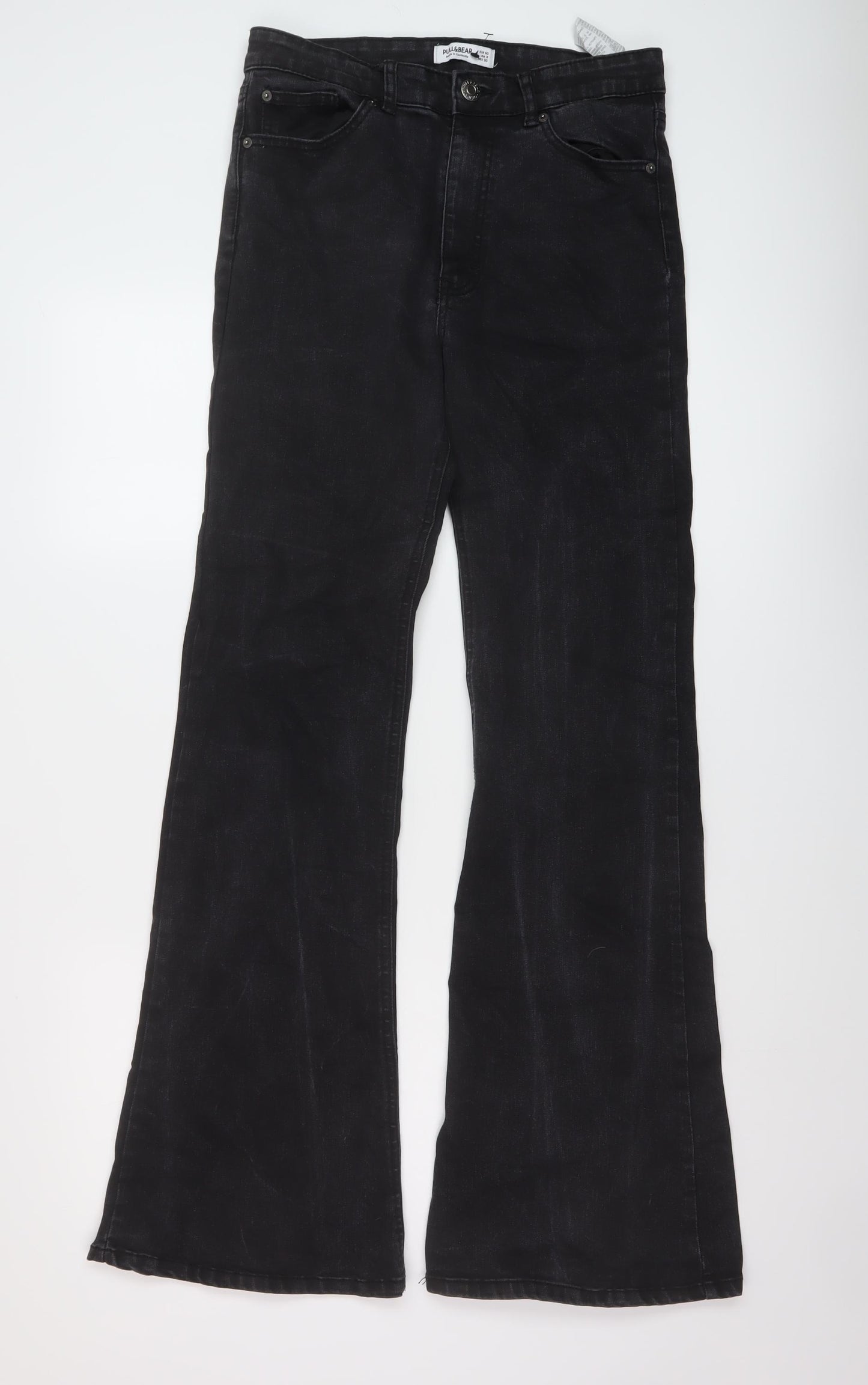 Pull&Bear Womens Black Cotton Bootcut Jeans Size 12 L32 in Regular Button