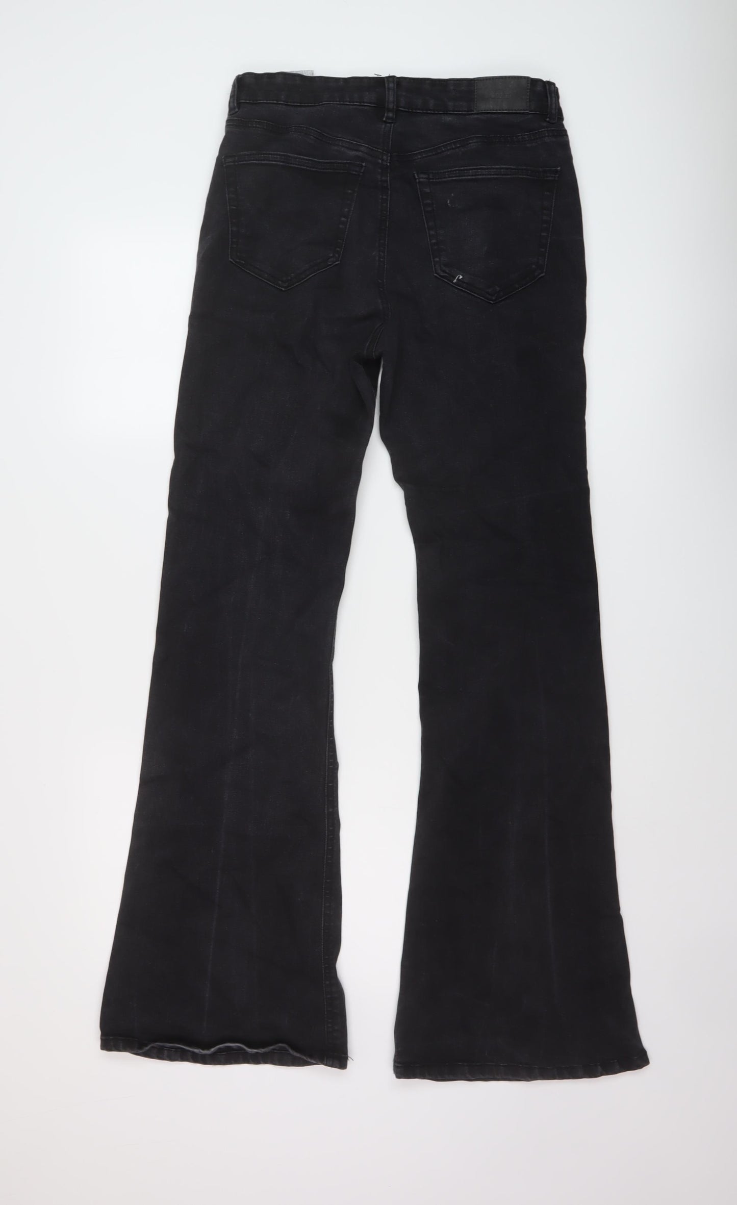 Pull&Bear Womens Black Cotton Bootcut Jeans Size 12 L32 in Regular Button