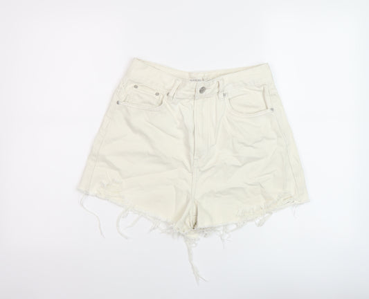 Glassons Womens Beige Cotton Mom Shorts Size 10 L3 in Regular Button