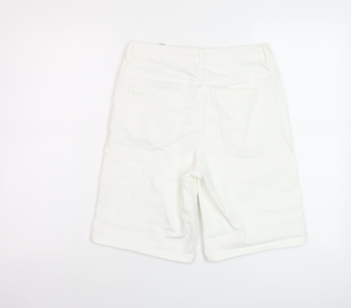 Marks and Spencer Womens Ivory Cotton Boyfriend Shorts Size 8 L10 in Regular Button