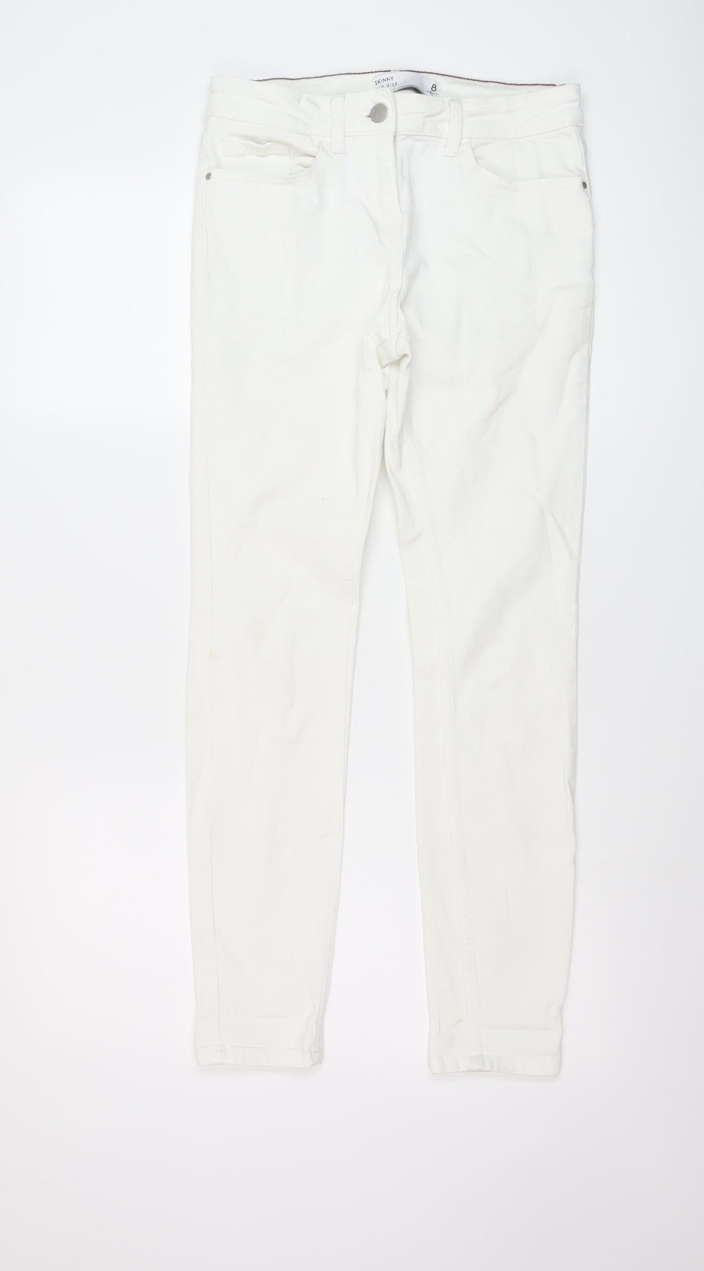 NEXT Womens White Cotton Skinny Jeans Size 8 L28 in Regular Button