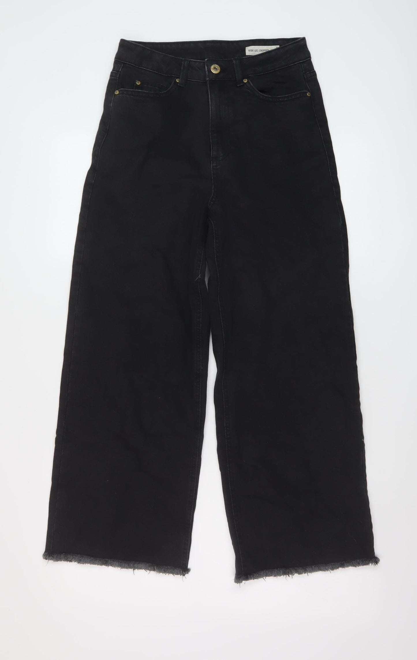 Marks and Spencer Womens Black Cotton Wide-Leg Jeans Size 8 L25 in Regular Button