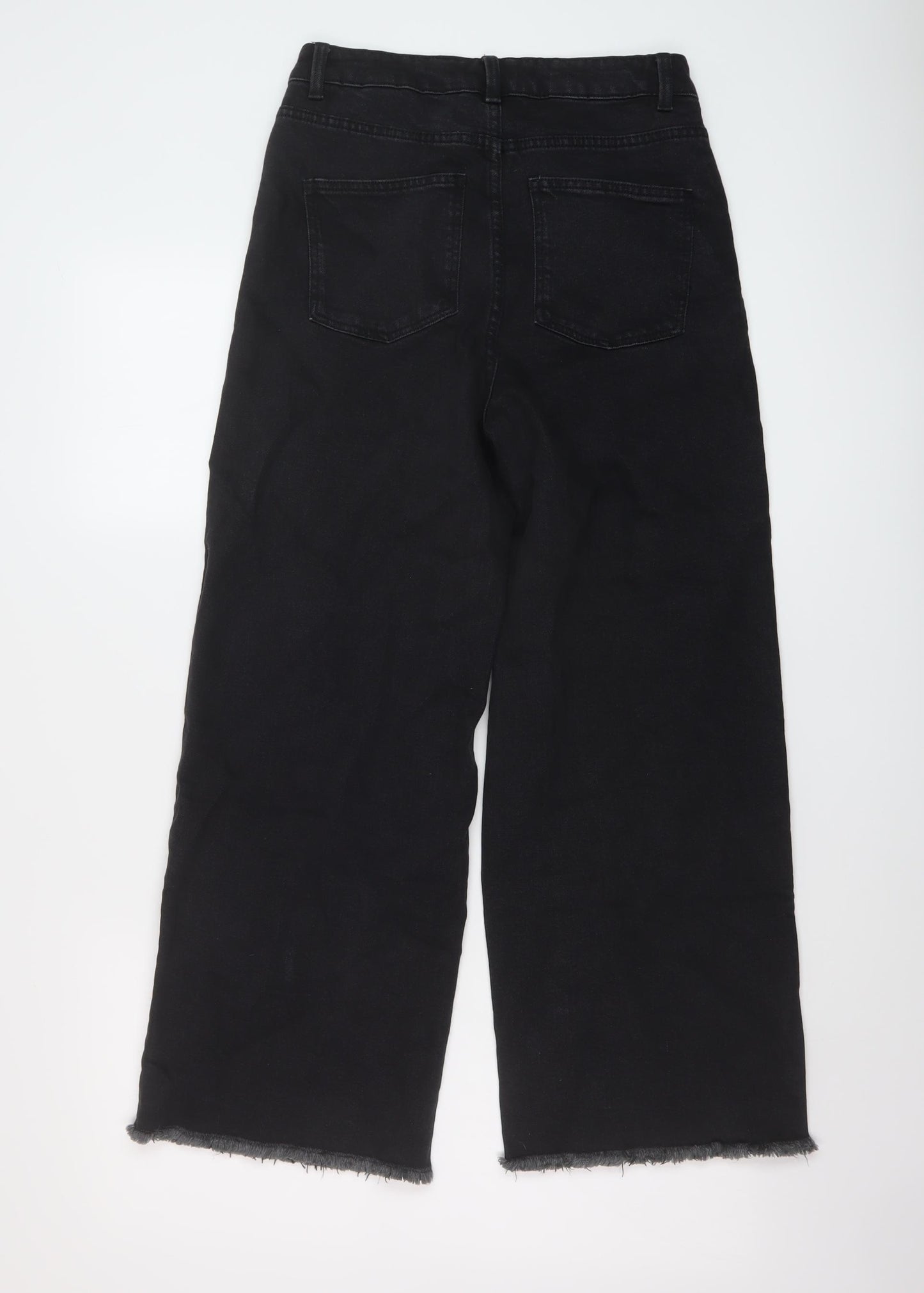 Marks and Spencer Womens Black Cotton Wide-Leg Jeans Size 8 L25 in Regular Button