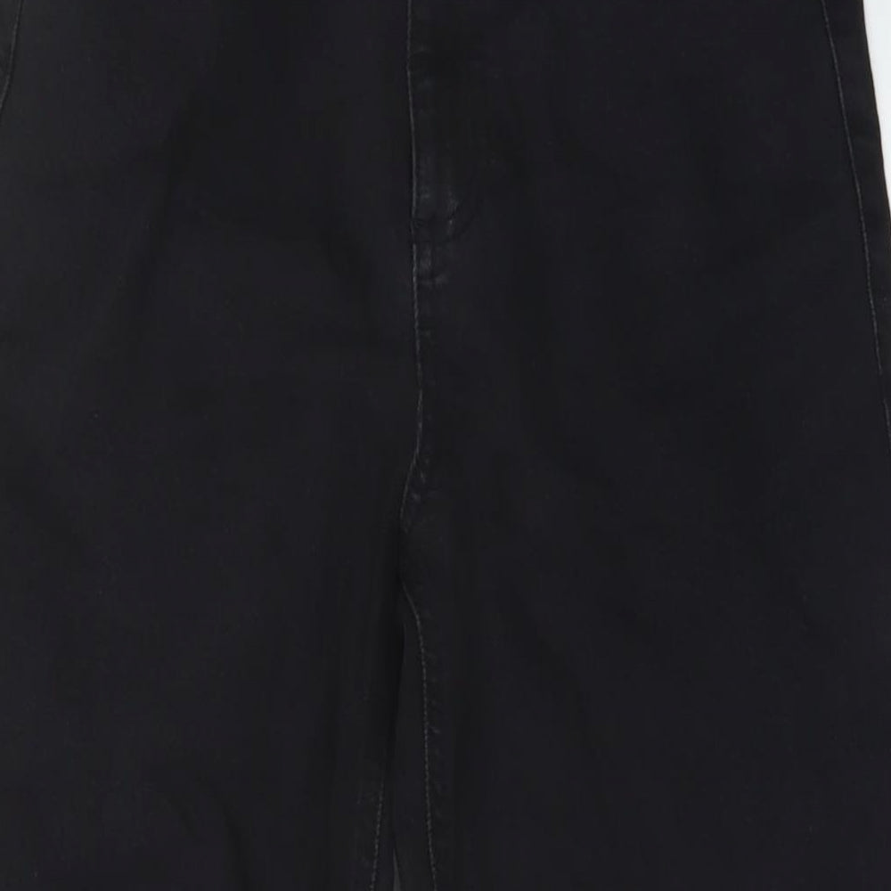 Marks and Spencer Womens Black Cotton Wide-Leg Jeans Size 8 L25 in Regular Button