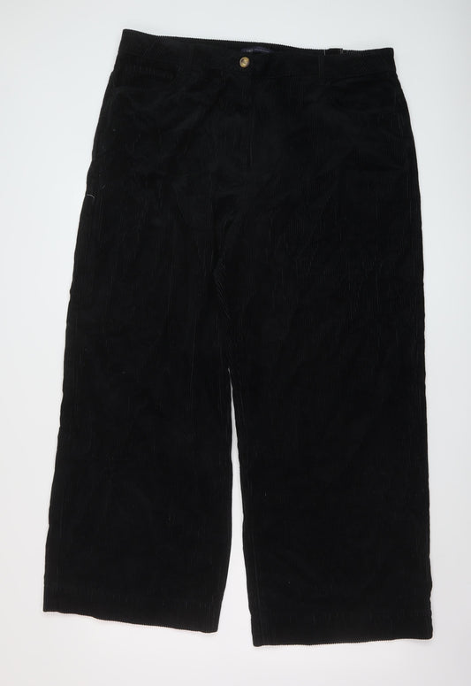 Marks and Spencer Womens Black Cotton Trousers Size 20 L28 in Regular Button