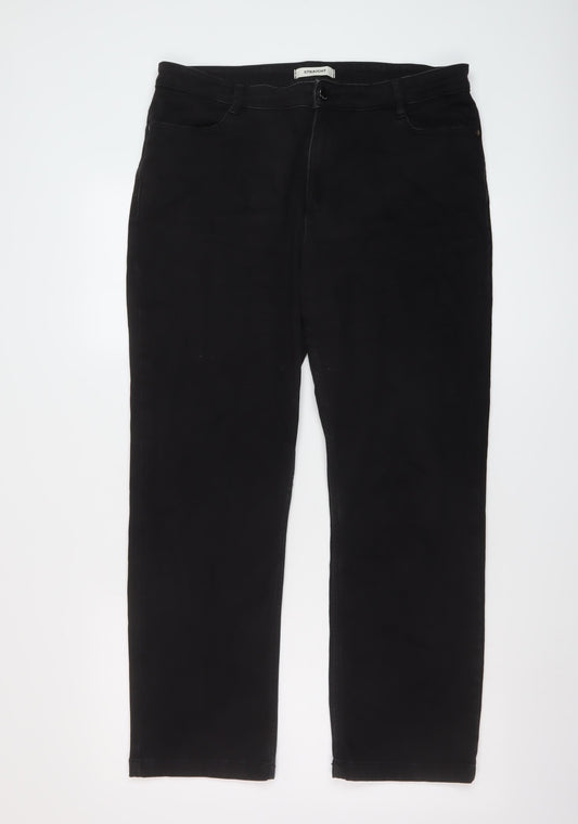 Marks and Spencer Womens Black Cotton Straight Jeans Size 16 L27 in Regular Button