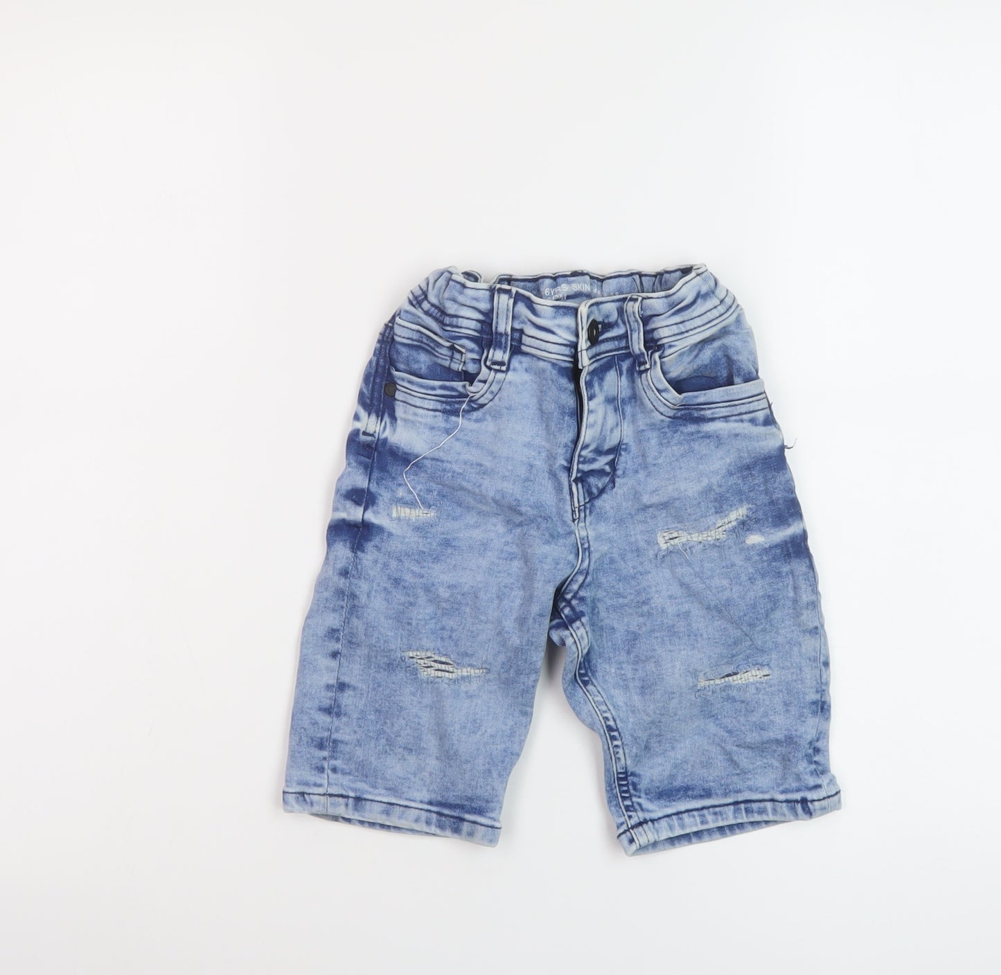 Denim & Co. Boys Blue Cotton Bermuda Shorts Size 5-6 Years Regular Zip