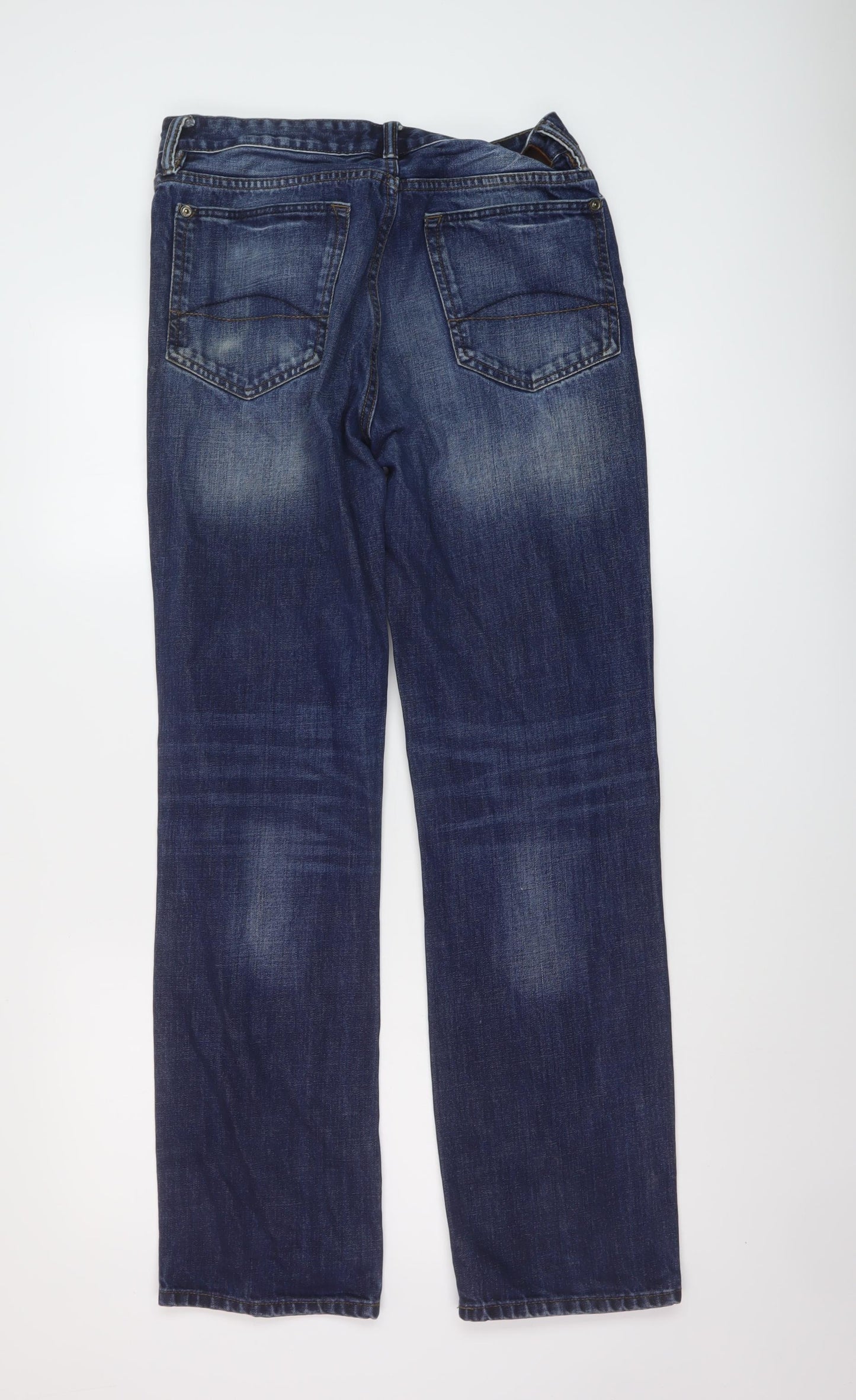 Fat Face Mens Blue Herringbone Cotton Straight Jeans Size 30 in L32 in Regular Button