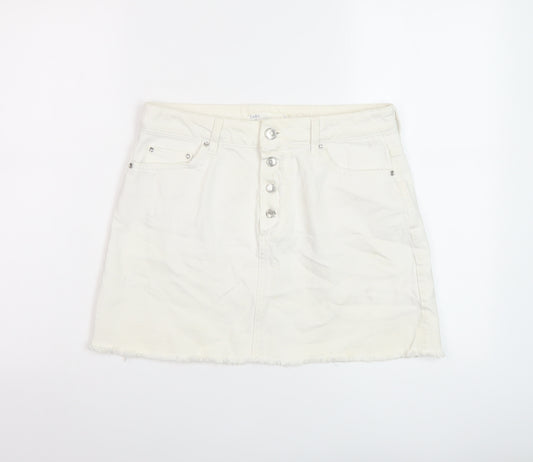 Zara Womens Ivory Cotton Mini Skirt Size S Button