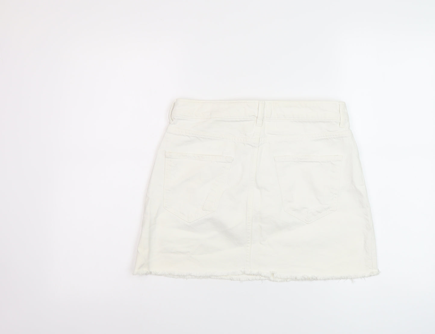 Zara Womens Ivory Cotton Mini Skirt Size S Button