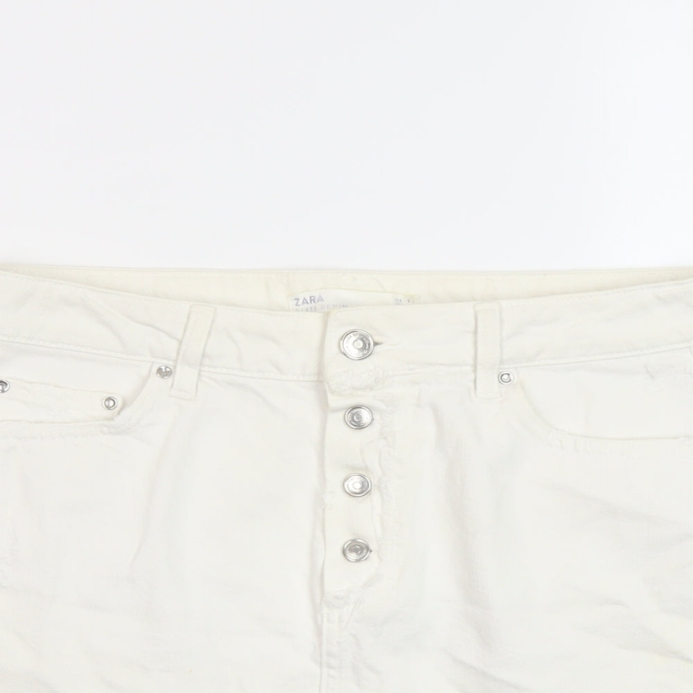 Zara Womens Ivory Cotton Mini Skirt Size S Button