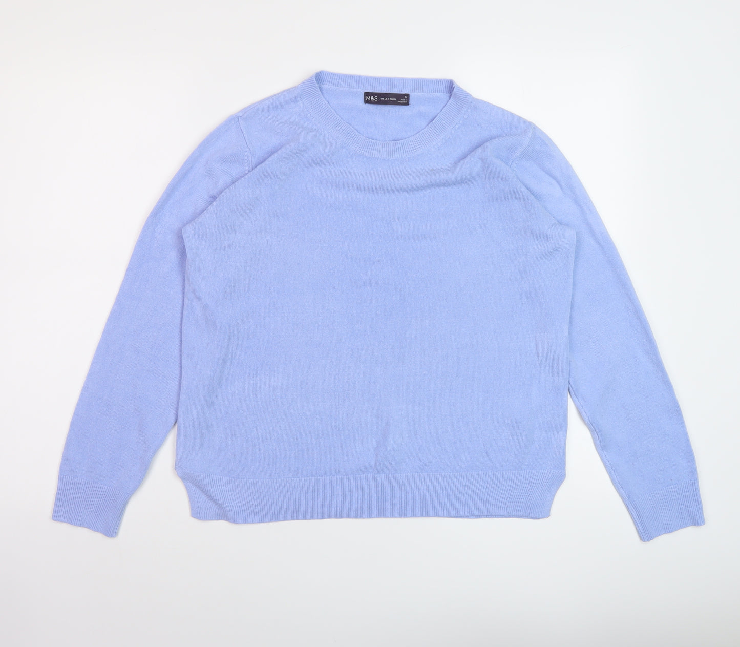 Marks and Spencer Womens Blue Round Neck Acrylic Pullover Jumper Size 14