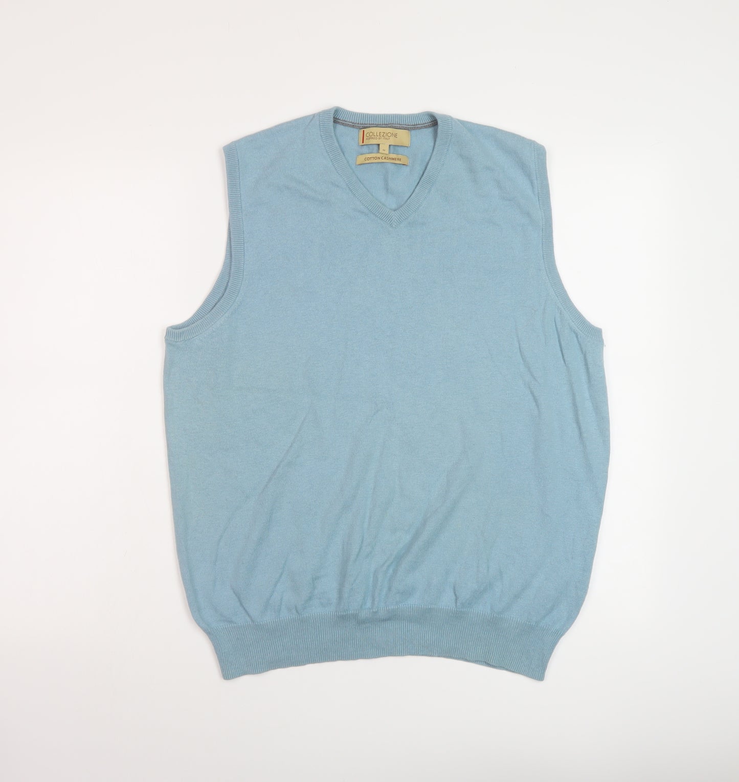 Marks and Spencer Mens Blue V-Neck Cotton Vest Jumper Size M Sleeveless