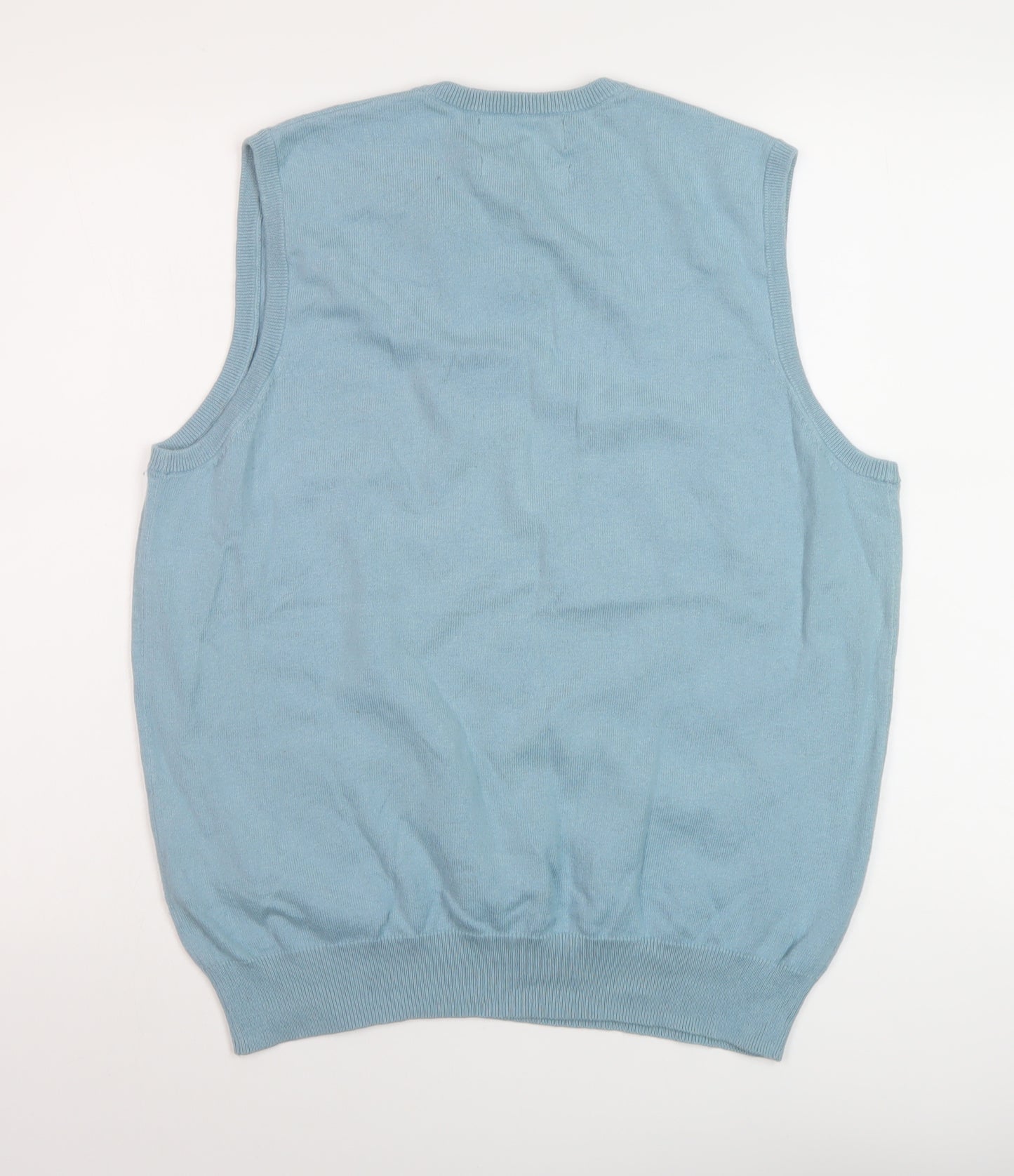 Marks and Spencer Mens Blue V-Neck Cotton Vest Jumper Size M Sleeveless