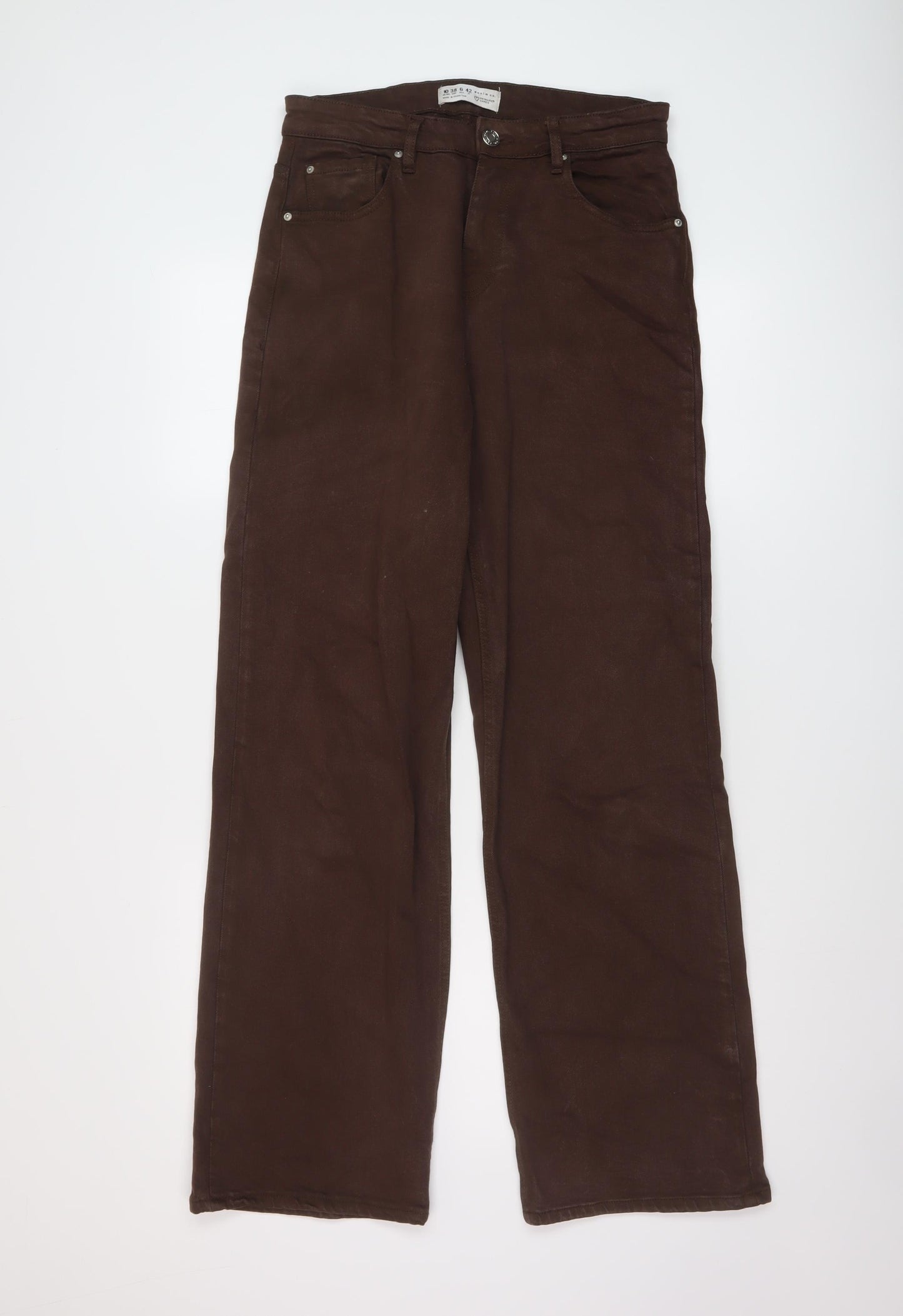 Denim & Co. Womens Brown Cotton Wide-Leg Jeans Size 10 L31 in Regular Button