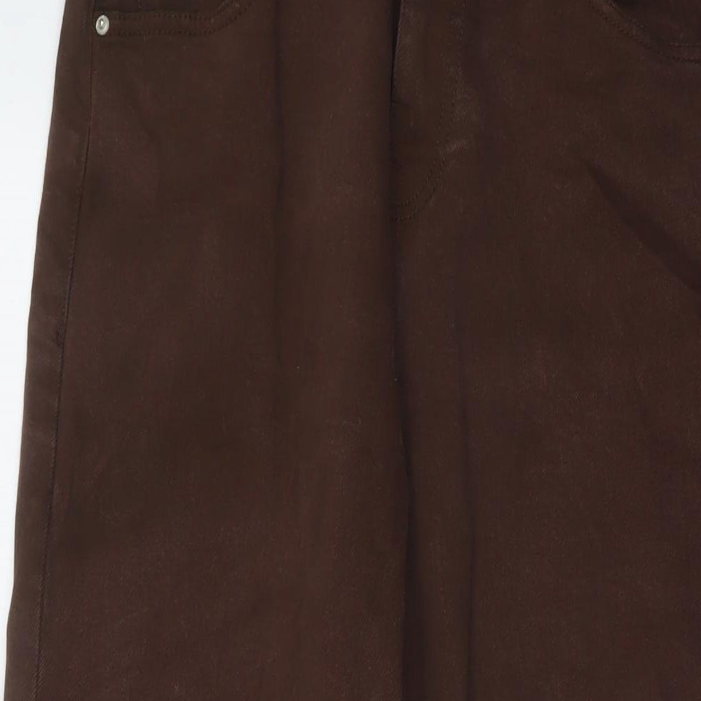 Denim & Co. Womens Brown Cotton Wide-Leg Jeans Size 10 L31 in Regular Button