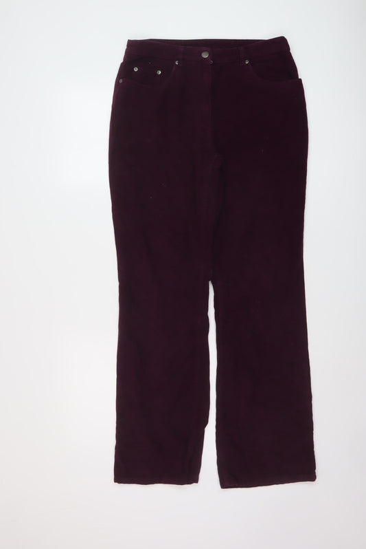 Hawkshead Womens Purple Cotton Trousers Size 12 L30 in Regular Button