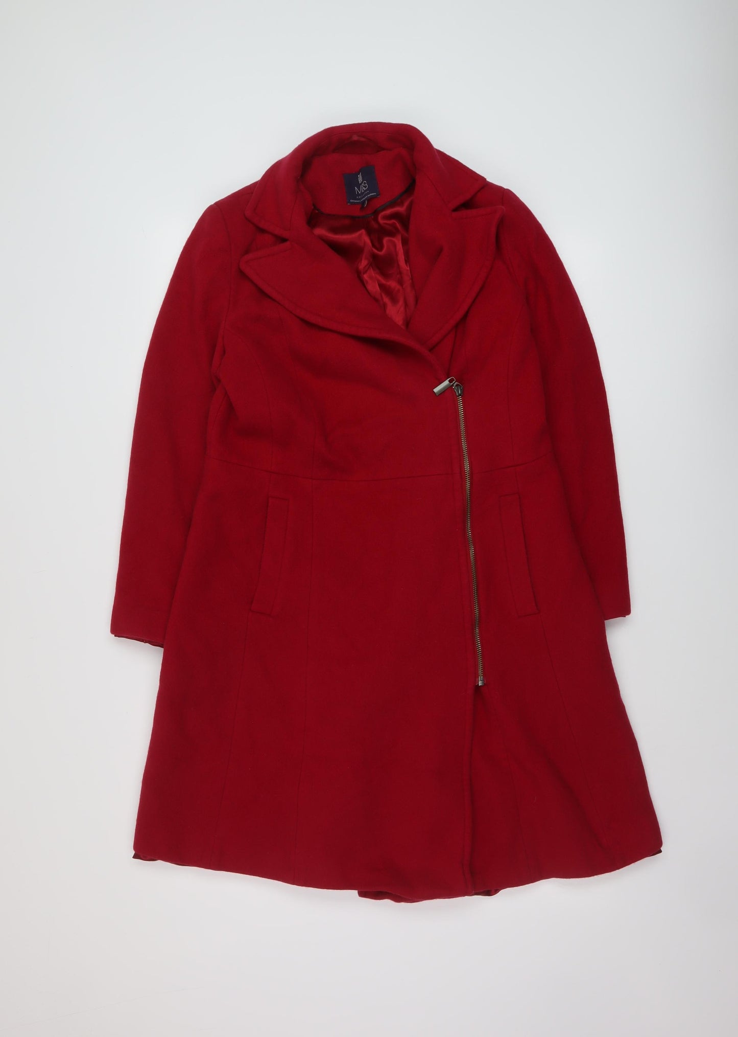 Marks and Spencer Womens Red Overcoat Coat Size 12 Zip