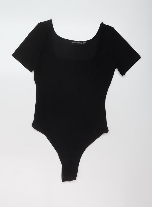 PRETTYLITTLETHING Womens Black Polyester Bodysuit One-Piece Size 8 Snap