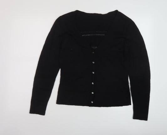 Preview Womens Black V-Neck Cotton Cardigan Jumper Size S