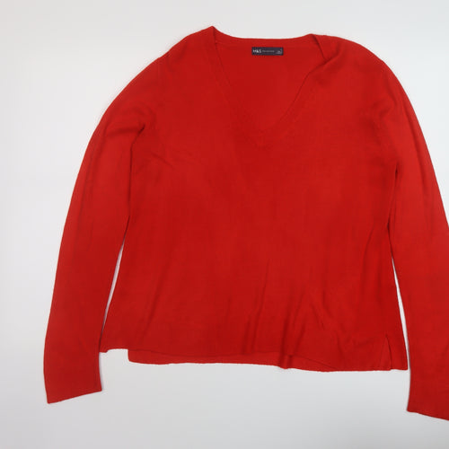 Marks and Spencer Womens Red V-Neck Acrylic Pullover Jumper Size 12