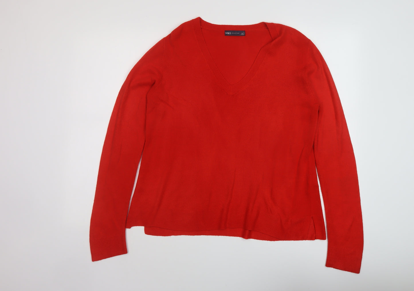 Marks and Spencer Womens Red V-Neck Acrylic Pullover Jumper Size 12