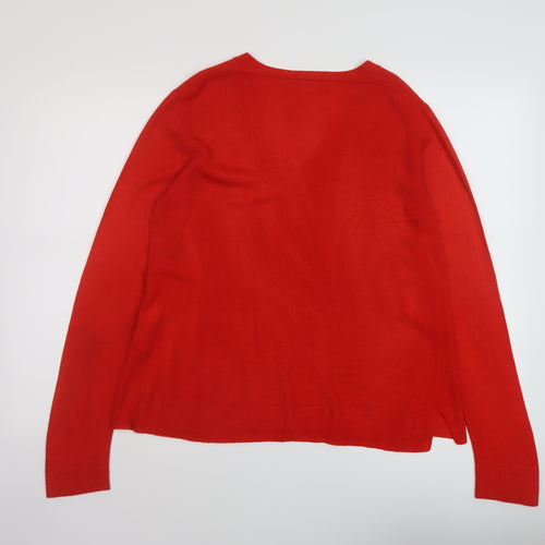 Marks and Spencer Womens Red V-Neck Acrylic Pullover Jumper Size 12