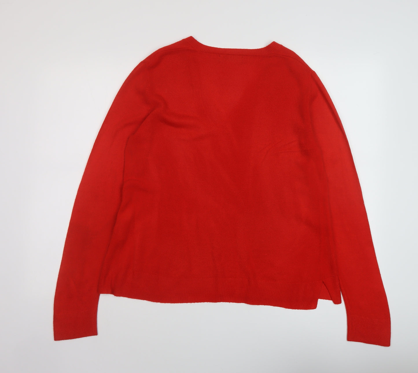 Marks and Spencer Womens Red V-Neck Acrylic Pullover Jumper Size 12