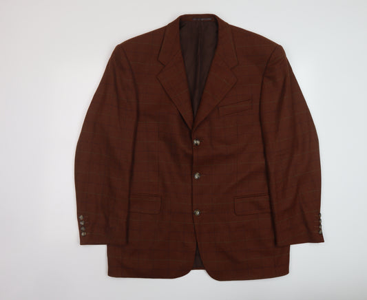 Ferkinghoff Mens Brown Plaid Wool Jacket Suit Jacket Size 44 Regular