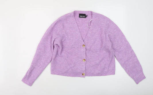 Pieces Womens Purple V-Neck Acrylic Cardigan Jumper Size XL