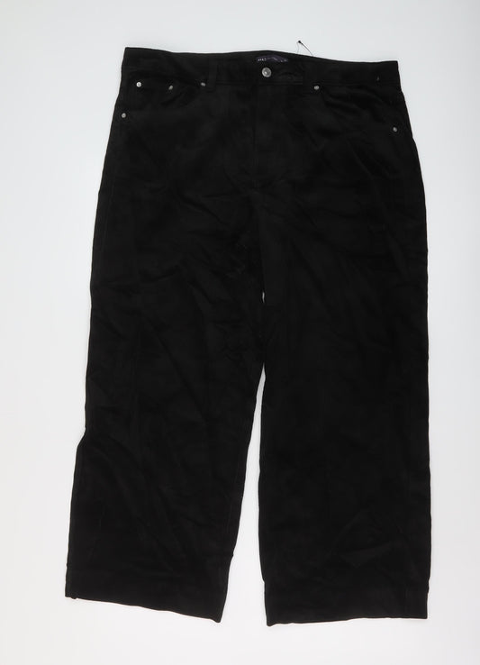 Marks and Spencer Womens Black Cotton Trousers Size 20 L27 in Regular Button