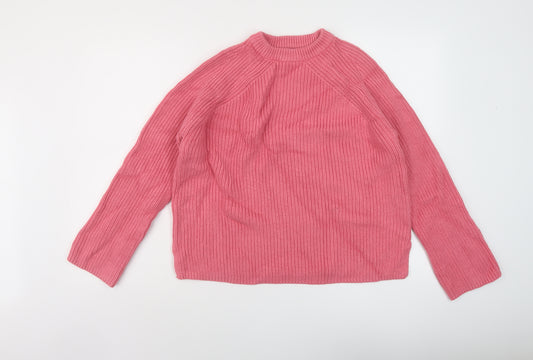 Marks and Spencer Womens Pink Mock Neck Cotton Pullover Jumper Size M