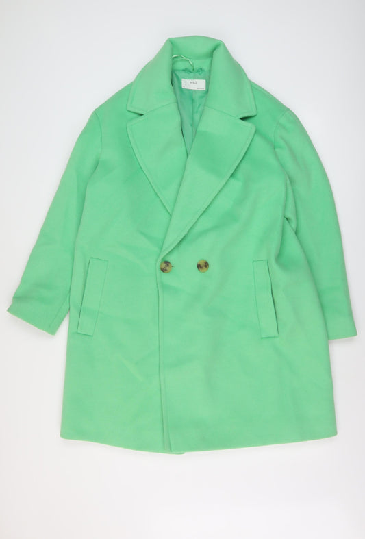 Marks and Spencer Womens Green Overcoat Coat Size 16 Button