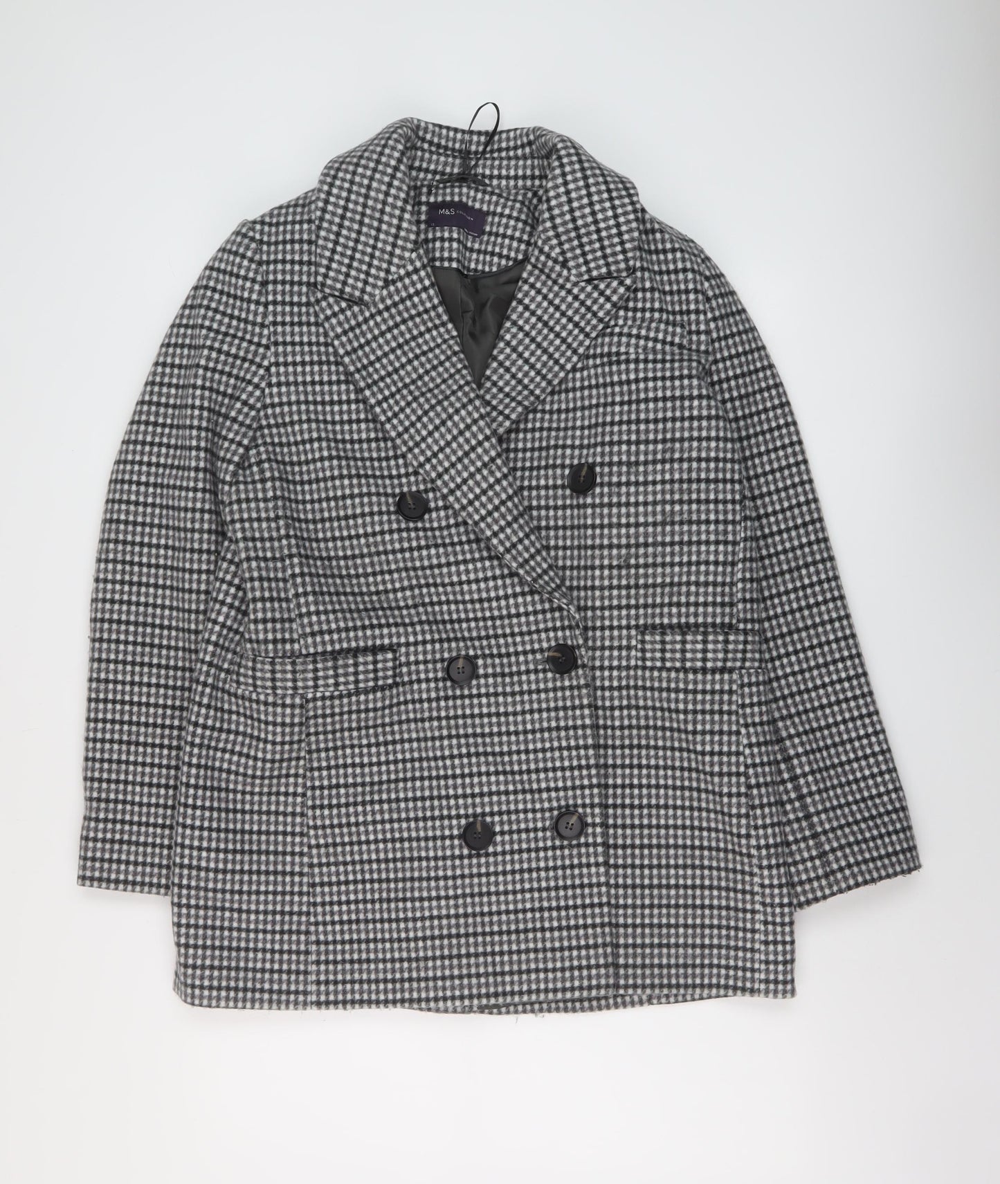 Grey Goose Womens Grey Check Overcoat Coat Size 12 Button