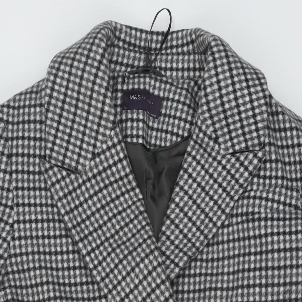 Grey Goose Womens Grey Check Overcoat Coat Size 12 Button