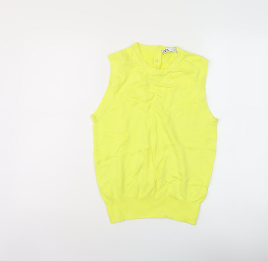 Zara Womens Yellow Round Neck Acrylic Vest Jumper Size L