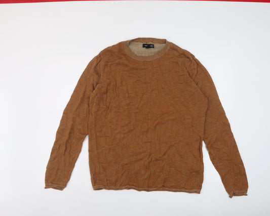 Treasure Bond Mens Brown Crew Neck Cotton Pullover Jumper Size M Long Sleeve