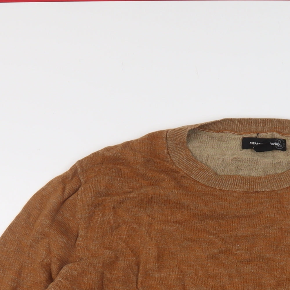 Treasure Bond Mens Brown Crew Neck Cotton Pullover Jumper Size M Long Sleeve