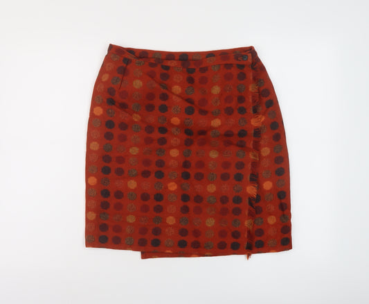 Melin Tregwynt Womens Orange Geometric Wool Mini Skirt Size 14 Zip