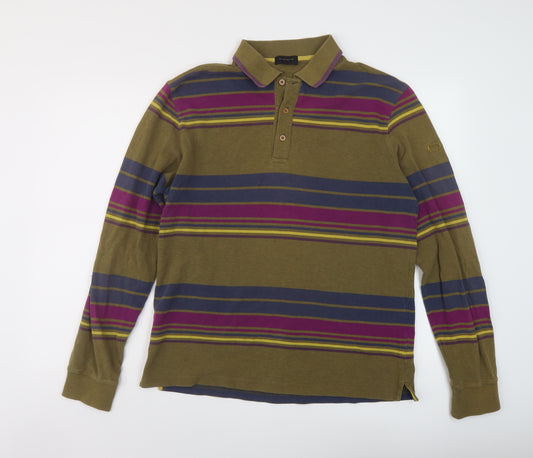 Sergio Tacchini Mens Brown Striped Cotton Polo Size L Collared Pullover