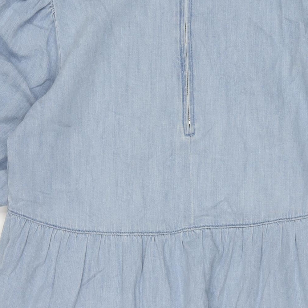 F&F Womens Blue Cotton A-Line Size 10 Round Neck Zip - Smocked