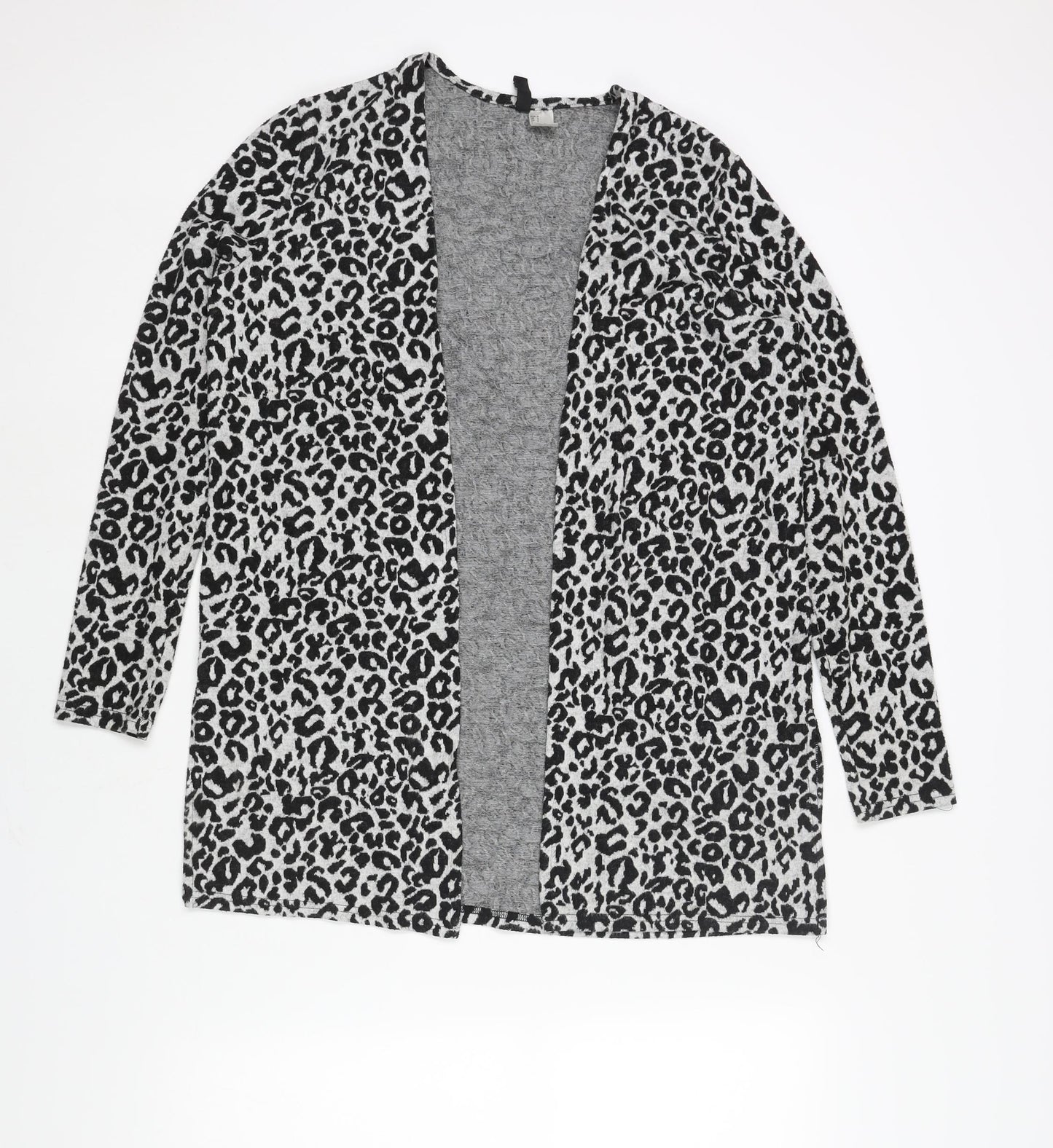 Divided by H&M Womens Grey V-Neck Animal Print Polyester Cardigan Jumper Size S - Leopard Print